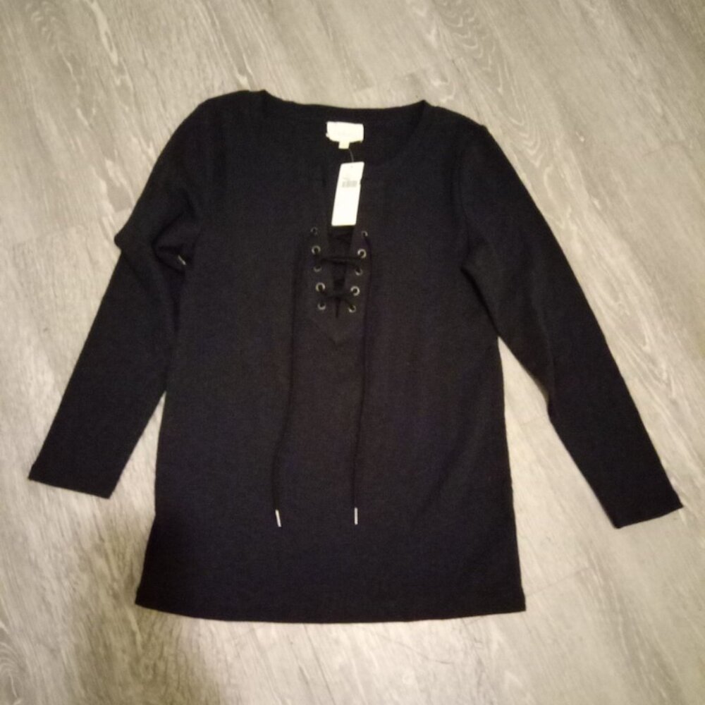 Anthropologie Black Lace Up Top